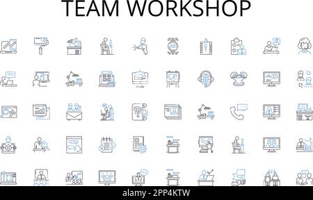 Team Workshop Line Icons Kollektion. Vermögen, Investitionen, Sparen, Finanzen, Kapital, Portfolio, Zinsvektor und lineare Darstellung. Dividende,Aktiva Stock Vektor