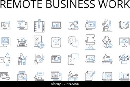 Symbolsammlung für Remote-Business-Arbeitsbereiche. Virtuelle Beschäftigung, Online-Freiberufler, Fernarbeit, Fernarbeit, Telearbeit, Mobiles Arbeiten Stock Vektor