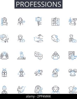 Symbolsammlung für Berufe. Karrieren, Berufe, Arbeitskräfte, Handwerker, Jobs, Beschäftigungsvektor und lineare Darstellung Stock Vektor