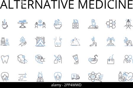 Sammlung alternativer Medizinzeilensymbole. Komplementärmedizin, Integrative Medizin, ganzheitliche Medizin, Naturmedizin, traditionelle Medizin Stock Vektor