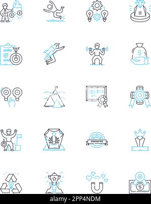 Lineare Symbole für persönliches Wachstum gesetzt. Transformation, Denkweise, Evolution, Einblick, Motivation, Entwicklung, Empowerment-Linienvektor und Konzeptzeichen Stock Vektor