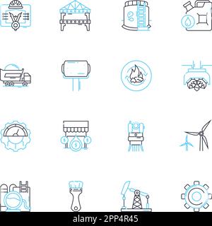 Lineare Symbole für Electrical Engineering festgelegt. Schaltkreise, Leistung, Energie, Spannung, Strom, Magnetische, Transformatorlinienvektor- und Konzeptschilder. Generator Stock Vektor