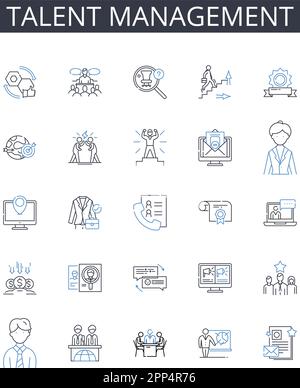 Collection mit Liniensymbolen für Talent Management. Mitarbeiterbindung, Leistungsbewertung, Nachfolgeplanung, Personalplanung, Führungsentwicklung Stock Vektor