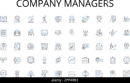 Sammlung der Positionssymbole für Unternehmensmanager. Aktien, Anleihen, Investmentfonds, ETF, REITs, Kryptowährung, Rohstoffvektor und lineare Darstellung Stock Vektor