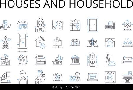 Symbolsammlung für Häuser und Haushaltslinien. Wohnort, Zuhause, Wohnsitz, Wohnsitz, Homestead, Wohnsitz, Shelter Vector und lineare Darstellung Stock Vektor