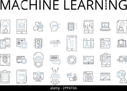 Symbolsammlung für Machine Learning Line. Künstliche Intelligenz, Automatisiertes Lernen, Data Mining, Datenanalyse, Deep Learning, Natürliche Sprache Stock Vektor