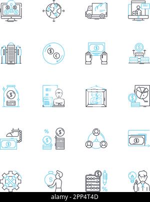 Linearer Symbolsatz für elektronische Investitionen. Robo-Advising, Fintech, papierlos, Automatisierung, Algorithmus, Digitalisierung, Diversifizierungslinienvektor und Konzept Stock Vektor