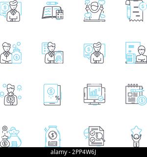 Lineare Symbole für digitales Marketing und Werbung. Social, SEO, Analytics, Content, PPC, Mobile, E-Mail-Linienvektor und Konzeptschilder. Tochterunternehmen Stock Vektor