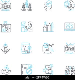 Lineare Symbole für Zahlen und Grafiken festgelegt. Zählen, Addition, Subtraktion, Multiplikation, Division, Arithmetische Zeichen, Vektor der Berechnungslinie und Konzeptzeichen Stock Vektor