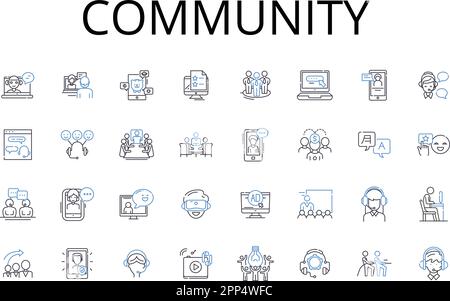 Community Line Icons Kollektion. Gesellschaft, Bevölkerung, Nachbarschaft, Versammlung, Sammeln, Kolonivektor und lineare Darstellung. Clan Stock Vektor