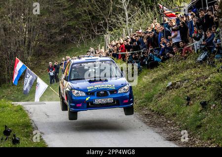 Zagreb, Kroatisch. 22. April 2023. Ambiance während der Kroatien Rally 2023, 4. Runde der WRC World Rally Car Championship 2023, vom 20. Bis 23. April 2023 in Zagreb, Kroatien - Foto Nikos Katikis/DPPI Credit: DPPI Media/Alamy Live News Stockfoto