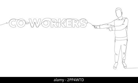 Eine fortlaufende Zeile, in der man mit dem Finger auf das Wort eines Kollegen zeigt. Vektorkonzept zur Darstellung dünner Linien. Kontur Zeichnen kreativer Ideen. Stock Vektor