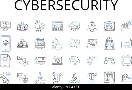 Sammlung von Symbolen für die Cybersicherheit. Datenschutz, Informationssicherheit, Nerk Defense, digitale Sicherheit, Internetsicherheit, Computersicherheit, Cyber Stock Vektor