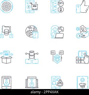 Lineare Symbole für Cyber-Verbindungen festgelegt. Cybersicherheit, Nerking, Firewall, Router, Verschlüsselung, Phishing, Hacking Line Vector und Concept Signs. Malware Stock Vektor