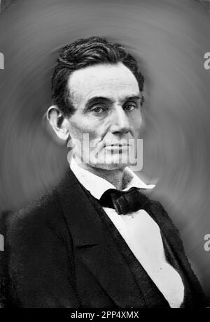 Fotografiedruck (1892) eines Porträtfotos von Abraham Lincoln, das 1860 aufgenommen wurde, bevor er 1861 US-Präsident wurde. Bitte beachten Sie, dass t Stockfoto