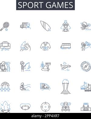 Ikonensammlung für Sportspiele. Sportliche Wettkämpfe, Sportveranstaltungen, Wettkampfaktivitäten, körperliche Wettkämpfe, körperliche Wettkämpfe, Playoffs Stock Vektor