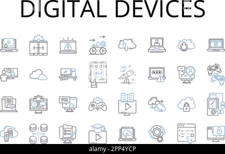 Symbolsammlung für digitale Geräte. Elektronische Gadgets, fortschrittliche Technologie, Cyber-Appliances, virtuelle Geräte, moderne Geräte, High-Tech-Tools Stock Vektor