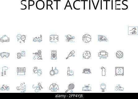 Icons-Kollektion für Sportaktivitäten. Übungsroutinen, Freizeitaktivitäten, Freizeitaktivitäten, Sportveranstaltungen, Fitness-Programme, Schulung Stock Vektor