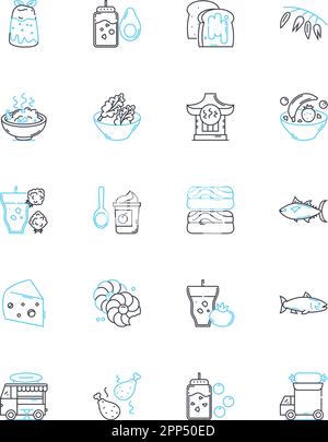Lineare Symbole für kulinarische Ausflüge. Gastronomie, Kulinarisch, Feinschmecker, Küche, Verkostung, Aromen, Gourmet-Linienvektor und Konzeptschilder. Kochen, Lokal Stock Vektor