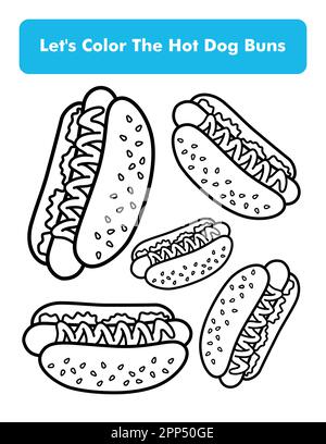 Hot Dog Buns Malbuch Seite In Letter Seitengröße Kinder Arbeitsblatt Zum Ausmalen Premium Vektorelement Stock Vektor