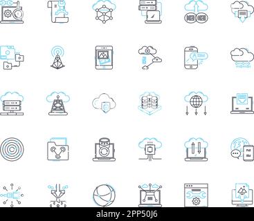 Lineare Symbole für Datenanalyse festgelegt. Einblicke, Trends, Vorhersage, Metriken, Optimierung, Visualisierung, Muster von Linienvektoren und Konzeptzeichen. Dashboards Stock Vektor