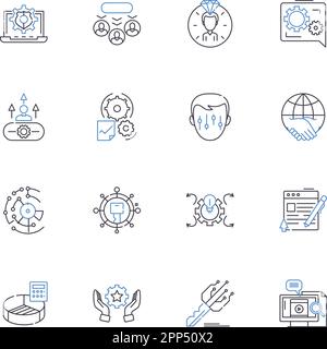 Symbolsammlung für Austauschlinien. Übertragen, Austauschen, Umrechnung, Austauschen, Anpassung, Bridging, Switch-Vektor und lineare Darstellung. Verwandlung Stock Vektor