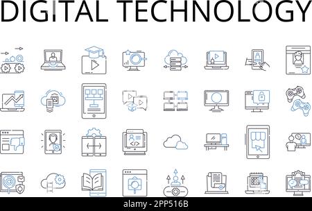 Symbolsammlung für digitale Technologie. Computerwissenschaften, Internet-Technologie, Telekommunikationssysteme, tragbare Geräte, elektronische Geräte Stock Vektor