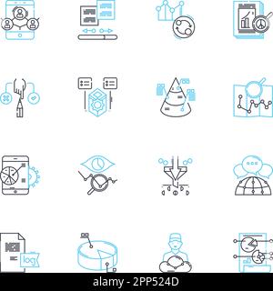 Lineare Symbole für Business Intelligence. Analytics, Reporting, Dashboards, Metriken, Erkenntnisse, Visualisierung, Datenlinienvektor und Konzeptzeichen Stock Vektor