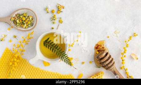 Draufsicht natürliche Zutaten Anordnung Stockfoto