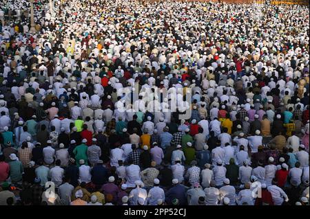 New Delhi, Delhi, Indien. 22. April 2023. Moslems bieten Eid al-Fitr Gebete zum Ende des heiligen Fastenmonats des Ramadan in Jama Masjid, in den alten Vierteln von Neu-Delhi, Indien, am 22. April 2023. (Kreditbild: © Kabir Jhangiani/ZUMA Press Wire) NUR REDAKTIONELLE VERWENDUNG! Nicht für den kommerziellen GEBRAUCH! Kredit: ZUMA Press, Inc./Alamy Live News Stockfoto