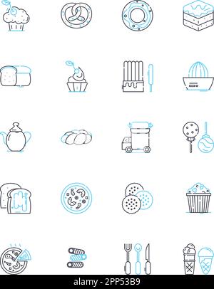 Lineare Symbole für Schokoladenfabrik eingestellt. Süß, Kakao, Genuss, Schmelzen, Dekadenz, Temperierung, Trüffellinienvektor und Konzeptzeichen. Fabrik, Qualität Stock Vektor