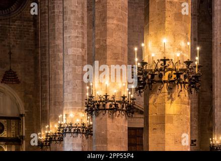 Säulen, Innenräume, Kathedrale von Palma, Palma de Mallorca, Spanien Stockfoto