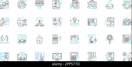 Lineare Symbole für das Zeitmanagement festgelegt. Priorisierung, Planung, Produktivität, Flexibilität, Effizienz, Fokus, Deadline-Vektor und Konzeptzeichen Stock Vektor