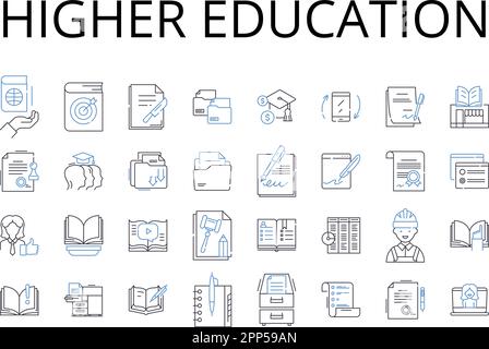 Symbolsammlung für Hochschullinien. Fortbildung, weiterführende Studien, Zusatzausbildung, erweiterter Unterricht, erweitertes Wissen, Upgrade Ausgeführt Stock Vektor