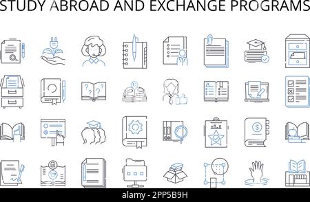 Studieren Sie im Ausland, und tauschen Sie Programme aus. Hausmannskost, globale Küche, Fast Food, gute Küche, klassische Literatur, Moderne Fiktion Stock Vektor