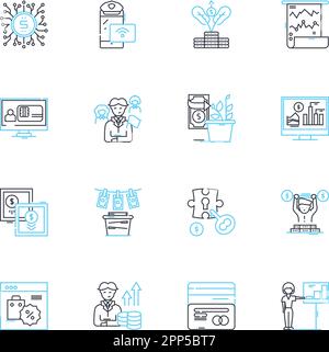 Sportpsychologie - Lineare Symbole gesetzt. Motivation, Fokus, Selbstvertrauen, Visualisierung, Denkweise, Leistung, Angstlinienvektor und Konzeptzeichen Stock Vektor