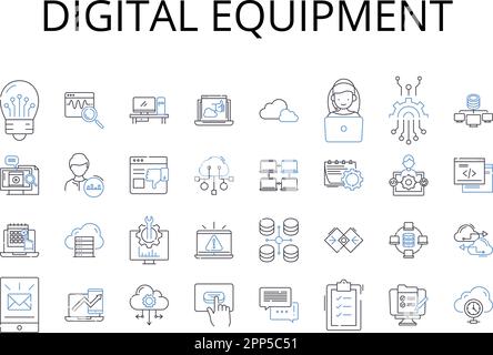 Symbolsammlung für digitale Geräte. Elektronische Geräte, Cyber-Gadgets, virtuelle Instrumente, technologische Maschinen, Rechenwerkzeuge, Online Stock Vektor