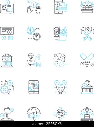 Lineare Symbole für mobile Zahlungen festgelegt. Kontaktlos, Smartph, NFC, Tap, Wallet, E-Wallet, digitaler Linienvektor und Konzeptschilder. Sicher, Bequem, Ohne Geld Stock Vektor