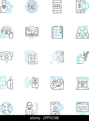 Konsumentenführung – Satz linearer Symbole. Empowerment, Beratung, Navigation, Strategie, Einblicke, Richtung, Hilfslinienvektor und Konzeptzeichen. Führungsqualitäten Stock Vektor