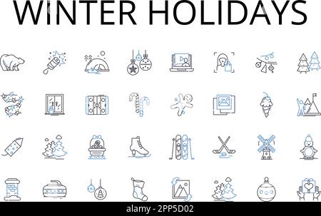 Icons-Kollektion für Winterferien. Weihnachten, Yuletide, Festtage, Feiertage, Advent, Hanukka, Kwanzaa-Vektor und linear Stock Vektor