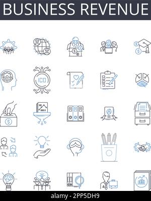 Symbolsammlung für Umsatzpositionen. Einkommensquelle, Mentalgewinn, Steuergewinn, kommerzieller Umsatz, finanzielle Erträge, Ertragspotenzial, Handel Stock Vektor
