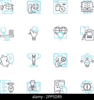 Lineare Symbolgruppe für kommerzielle Ausbildung. Business, Economics, Finance, Marketing, Accounting, Unternehmertum, Leitlinienvektor und Konzeptzeichen Stock Vektor