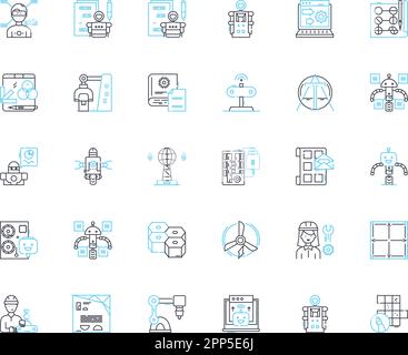 Lineare Symbole für mechanische Modellierung festgelegt. Simulation, Analyse, Konstruktion, Optimierung, Flexibilität, Dynamik, Materiallinienvektor und Konzeptzeichen Stock Vektor