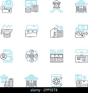 Lineare Symbole für virtuelle Zahlungen festgelegt. Digital, Online, Elektronisch, Sicher, Kontaktlos, E-Wallet, PayPal-Linienvektor und Konzeptzeichen. Kryptowährung Stock Vektor