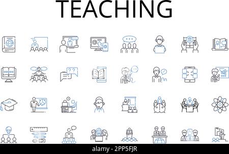 Symbolsammlung für Lehrlinien. Anweisen, Schulen, Tutoring, Coaching, Mentoring, Führung, Trainingsvektor und lineare Darstellung. Schulbildung Stock Vektor