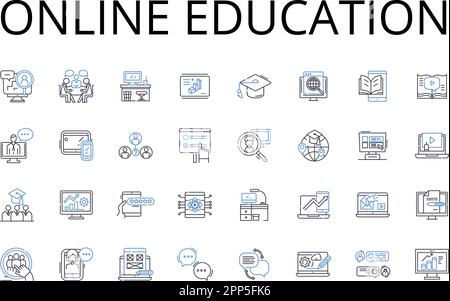 Symbolsammlung für Online-Bildungslinien. Digitales Lernen, E-Learning, Fernunterricht, Fernunterricht, virtuelle Schule, Webbasierte Schulung Stock Vektor