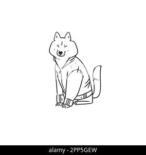 Handgezeichnete Vektor abstrakte grafische Strichkunstsammlung mit verschiedenen süßen lustigen Zeichentrickfilmen Hundefigur Husky Breed.Vektordarstellung eines Zeichentrickfilms Stock Vektor