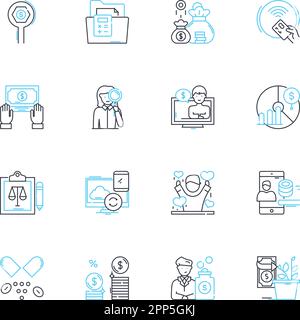Lineares Active Listening-Symbol eingestellt. Einfühlungsvermögen, Konzentration, Offenheit, Geduld, Kommunikation, Feedback, Vektor der Aufmerksamkeitslinie und Konzept Stock Vektor