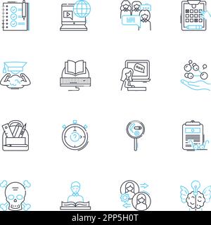 Lineare Symbole für virtuelle Schulbildung festgelegt. Online-Lernen, Fernunterricht, webbasiertes Lernen, Fernunterricht, E-Learning, Digitale Bildung Stock Vektor