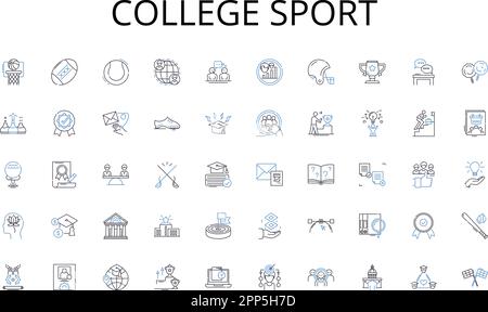 College Sport Line Icons Kollektion. Gemütlich, Kamin, Schnee, Zuflucht, Einsamkeit, Ruhe, Relaxationsvektor und lineare Darstellung. Verjüngung, Frieden Stock Vektor